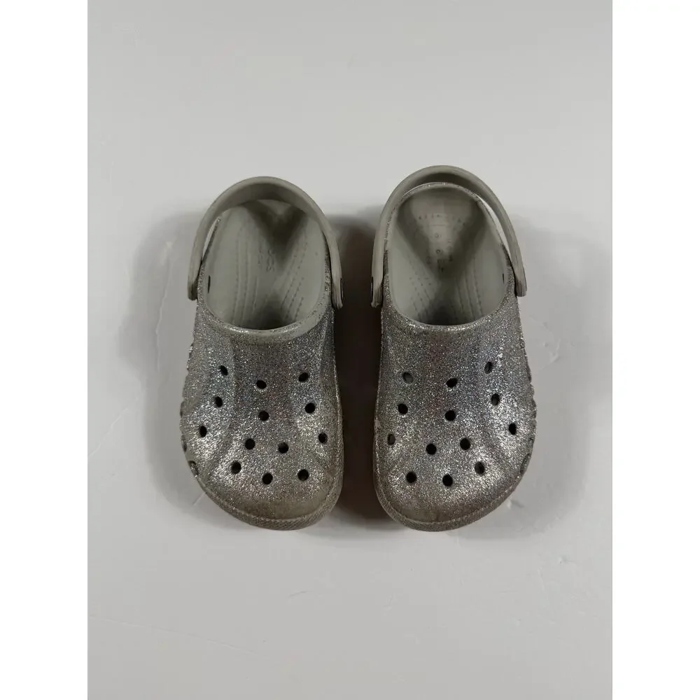 Crocs Baya Glitter Silver Clogs Kids Size 1 junior
